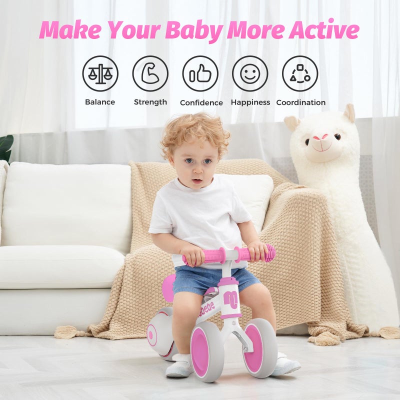 allobebe Baby Balance Bike, Cute Toddler Bikes 12-36 Months Gifts for 1 Year Old Girl Bike to Train Baby from Standing to Running with Adjustable Seat Silent & Soft 3 Wheels - Image 4